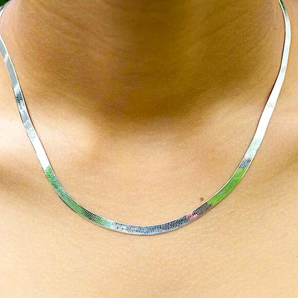 Sterling Silver Herringbone Flat Snake Necklace - Picture 9 of 14